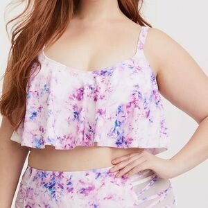Torrid Wireless Straight Flounce Bikini Top Pastel Floral Plus Size Swim 3X